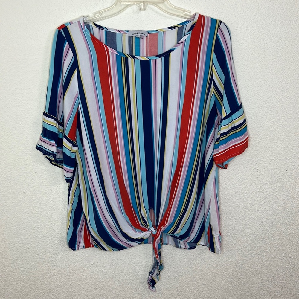 White Birch Striped Tied Up Top. Size Large